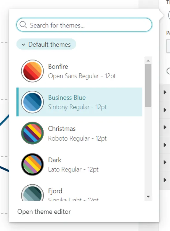 Screenshot of the theme picker redesign in Vizzlo