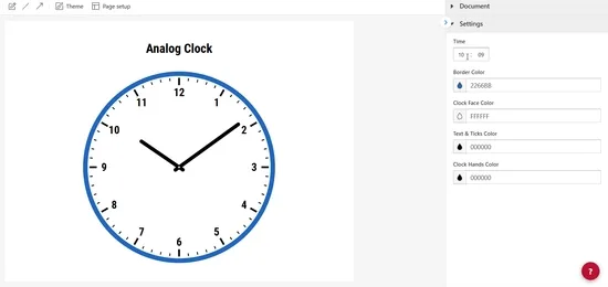GIF showing the analog clock chart type in the Vizzlo editor.